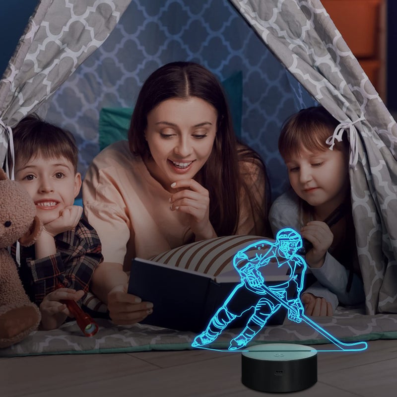 Lampeez Ice Hockey Player 3D Night Lights for Kids LED 16 Colors Remote Control Changing Touch Dimmable Table Desk Lamp Birthday Xmas Gifts Home Decor for Sports Hockey Fan - Image 4